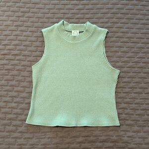 Blue Rain by Francesca's | Ribbed High Neck Tank Top-Sage Green- Size L